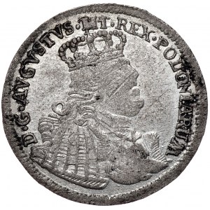 August III, szóstak 1754, Lipsk, mniejsza głowa z charakterystycznym podbródkiem