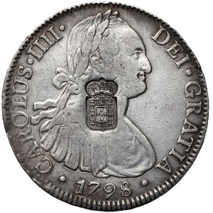 Portugalia, 870 reis, kontrmarka na hiszpańskiej monecie 8 reali z 1798