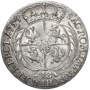 August III, ort koronny 1754, Lipsk, mała głowa z charakterystycznym podbródkiem