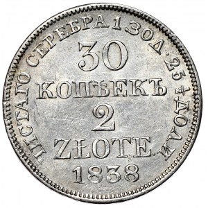 Zabór rosyjski, Mikołaj I, 30 kopiejek 2 złote 1838 MW, Warszawa