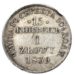 Zabór rosyjski, Mikołaj I, 1 kopiejek 1 złoty 1839 MW, Warszawa