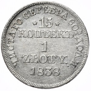 Zabór rosyjski, Mikołaj I, 1 kopiejek 1 złoty 1838 MW, Warszawa