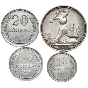 ZSRR, 10, 15, 20, 50 kopiejek 1925-1927, razem 4 szt.