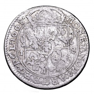 Jan II Kazimierz, ort 1668 TLB, Kraków - herb Ślepowron