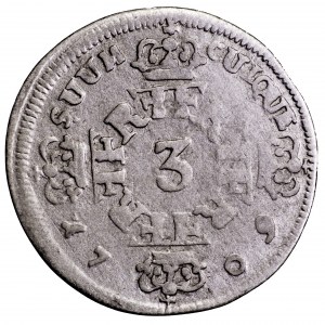 Prusy, Fryderyk I, 3 grosze 1709 CG - rzadki nominał