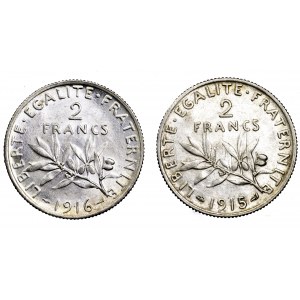 Francja, zestaw 2 x 2 franki (1915 i 1916)