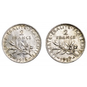 Francja, zestaw 2 x 2 franki (1916 i 1917)