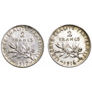 Francja, zestaw 2 x 2 franki (1916 i 1917)