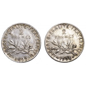Francja, zestaw 2 x 2 franki (1899 i 1908)