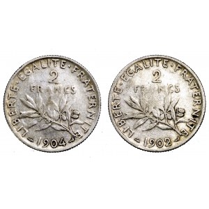 Francja, zestaw 2 x 2 franki (1902 i 1904)