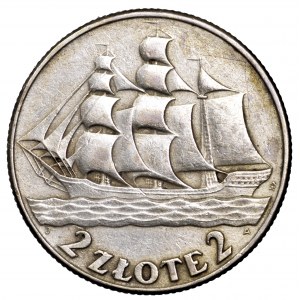 II Rzeczpospolita, 2 złote 1936, Żaglowiec