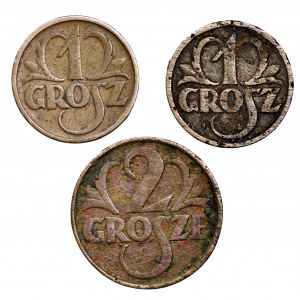 II Rzeczpospolita, zestaw 3 monet groszowych