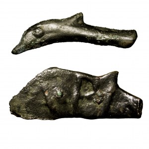Grecja, Olbia, zestaw 2 brązów w kształcie delfina (w tym rzadki APIXO) V-IV w. p.n.e.