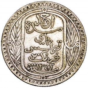 Tunezja, Ahmad II, 20 franków 1934 - rzadkie