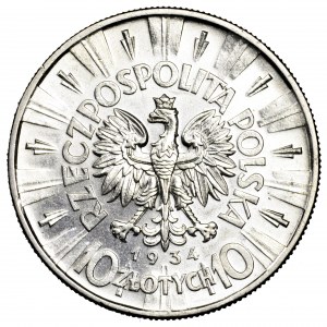 II Rzeczpospolita, 10 złotych 1934, Piłsudski - urzędowy, rzadki, piękny
