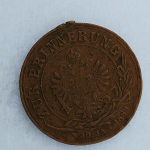 Rakousko - Uhersko / AE medaile 30. Jan. 1889 Zur Erinnerung, Rudolf Krprz. Oestr., chybí ouško,