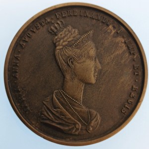 Rakousko - Uhersko / AE medaile ke korunovaci Marie Anny Savojské, manželky Ferdinanda I.. v Praze 1836, mosaz?, 78...