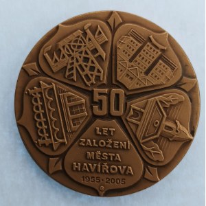 Česká republika / AE medaile 2005 - 50 let založení města Havířova, 1955 - 2005, 40 mm, bronz, etue, Br...