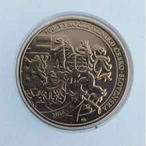 Česká republika / AE pamětní medaile 2018, 100. výročí vzniku Československa, kapsle, 15 g, 33 mm, CuNi...