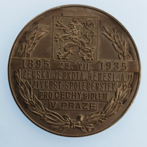 ČSR / AE medaile 28. VII. 1935, Zemská jednota řemesl. a živnost. společenstev pro Čechy sídlem v Praze, sig. J...