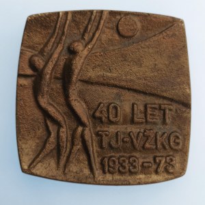 ČSSR / AE medaile 40 LET TJ-VŽKG 1933-1973,  73 mm, zaoblený čtverec, Br,