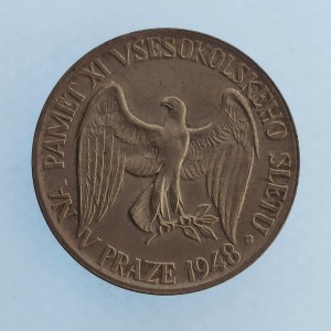 Sokol / AR medaile Na paměť XI. všesokolského sletu 1948 v Praze, 28 mm, sig. Horejc, Ag punc,