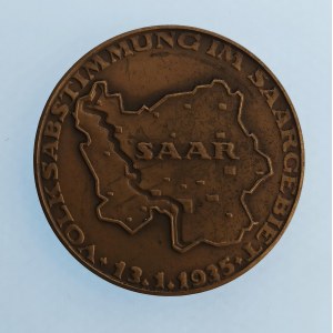 Německo / AE medaile Lidové hlasování v Sársku 13.1.1935, sig. FK, 36 mm, dr. rys., Br,