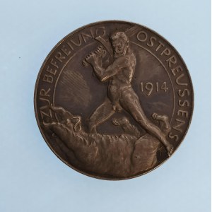 Německo / AR medaile 1914 k osvobození vých. Pruska, 33 mm, 18.17 g, sig. Lauer, R, Ag,