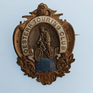 Cyklisti / Velký odznak 1897, Öester. Touring Club, 35 x 48 mm, ZK + smalt, zn. výr., dr. rys., spona, R...