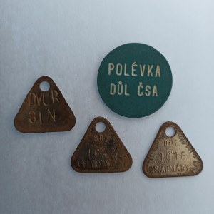 Důl ČSA, 3 ks Fe známek, Polévka důl ČSA, plast, 35 mm, Fe, 4 ks