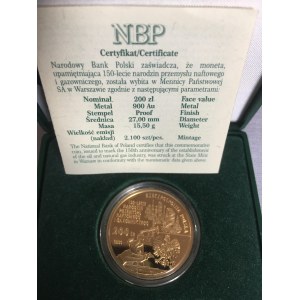 Polsko / 200 Zlotý 2003, 150 let naftového průmyslu, 15.50 g, 27 mm, etue, cert., Au 900,