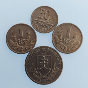 Období 1939-1945 - Slovenský štát / 5 Ks 1939 v, 1 Ks 1941, 41, 50 h 1941, 4 ks