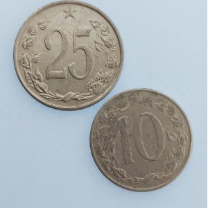 Období 1945-1990 / 10 Haléř 1955, 25 Haléř 1964, oba R, Al, 2 ks