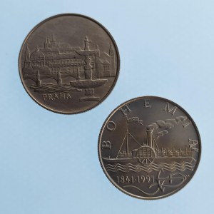 Období 1945-1990 / 50 Kčs 1986 Praha, rys., 1991 parník Bohemia, Ag, 2 ks