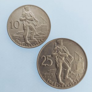 Období 1945-1990 / 25 + 10 Kčs 1954 SNP, Ag, 2 ks