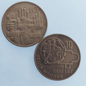 Období 1945-1990 / 10 Kčs 1966 Velká Morava, 1964 SNP, Ag, 2 ks