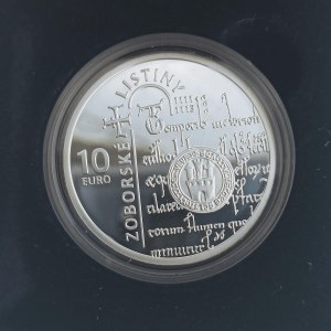10 euro 2011 900 výr. Zoborských listin, etue s certifikátem, Ag,