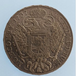 Karel VI. [1711 - 1740] / 1 Tolar 1737 KB, Husz.1606, 28.78 g, hranky, lesk v plochách, Ag,