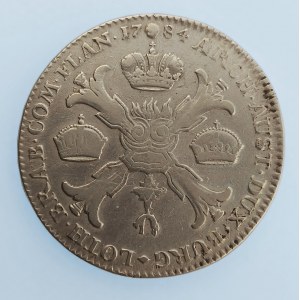 Josef II. [1765 - 1790] / 1 Tolar 1784 Brusel, křížový, 40 mm, 29,24 g, rysky, Ag,