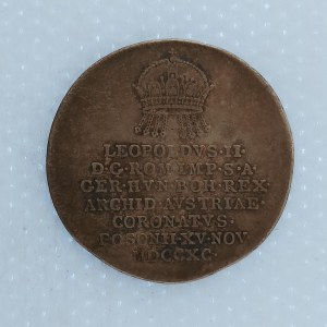 Leopold II. [1790 - 1792] / Ag žeton 1790 na korunovaci v Bratislavě,  25 mm, 4,3 g, patina, Ag,