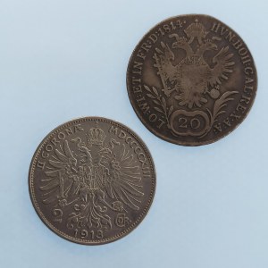 František I. Rakouský [1792 - 1835] / 20 Krejcar 1814 A, 2 Koruna 1913 b.z., Ag, 2 ks