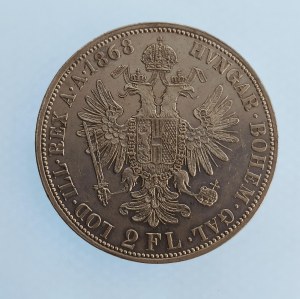 Rakouská konvenční a spolková měna / 2 Zlatník 1868 A, dr. rys, Ag,