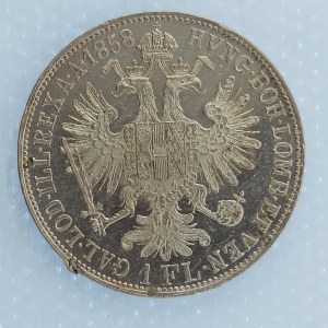 Rakouská konvenční a spolková měna / 1 Zlatník 1858 B, hrana, Ag,