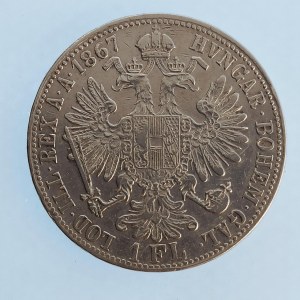 Rakouská konvenční a spolková měna / 1 Zlatník 1867 B, vzácnější, R, dr. hry, Ag,