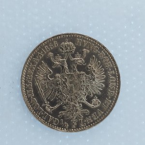 Rakouská konvenční a spolková měna / 1/4 Zlatník 1858 E, dr. rys., Ag,