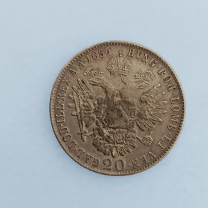 Rakouská konvenční a spolková měna / 20 Krejcar 1856 B, uprostřed zanku poškozen, rysky, Ag,