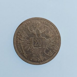 Rakouská konvenční a spolková měna / 20 Krejcar 1868 b.z., Ag,