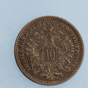Rakouská konvenční a spolková měna / 10 Krejcar 1872 b.z., dr. rys., Ag,
