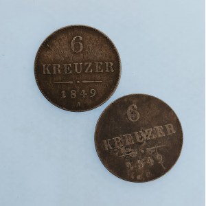 Rakouská konvenční a spolková měna / 6 Krejcar 1849 A, C, patina, Ag, 2 ks