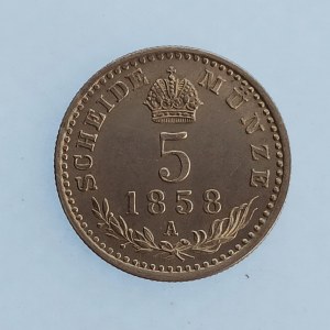 Rakouská konvenční a spolková měna / 5 Krejcar 1858 A, krásný s RL Ag,